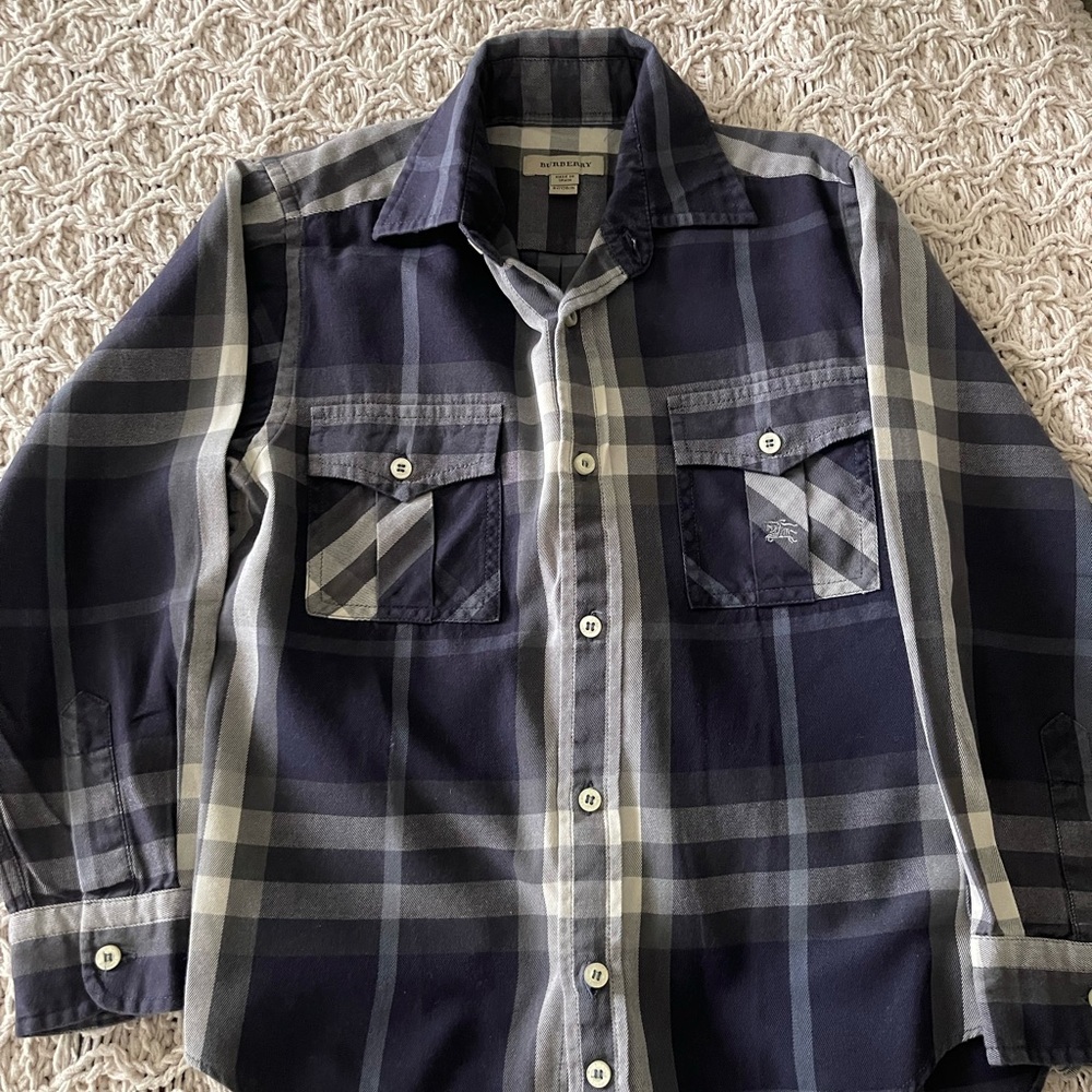 Burberry Navy and Gray Plaid Button-Down Shirt - Kids
